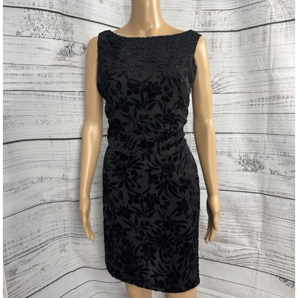 Ann Taylor Dress Black Velvet Sleeveless Open Back Mini Goth Y2K Sz 4 Floral EUC - Picture 3 of 15
